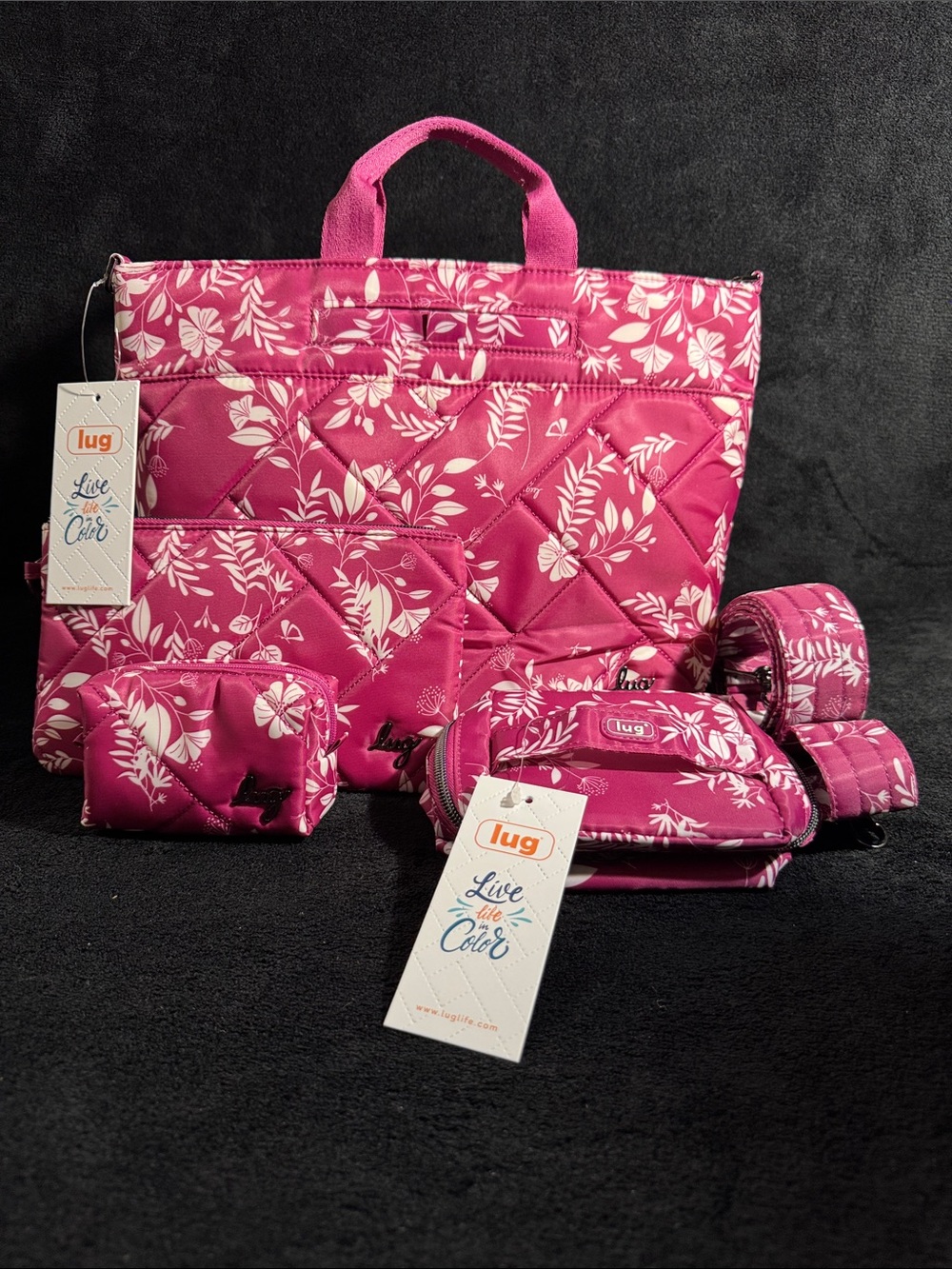 Lug Pink Flourish Berry Quilted Tote and Accessory Set